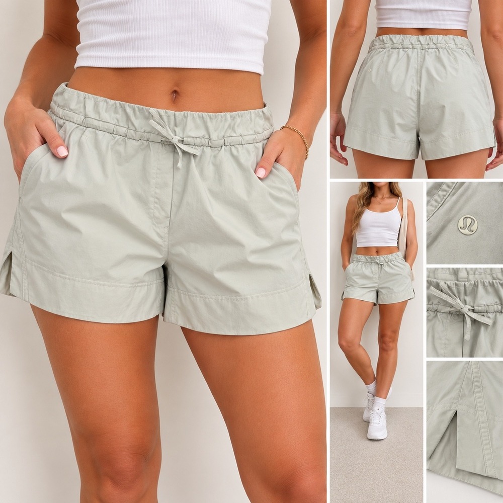 Lululemon Women Sage Green Stretch Drawstring Shorts Medium LW7CFGS
